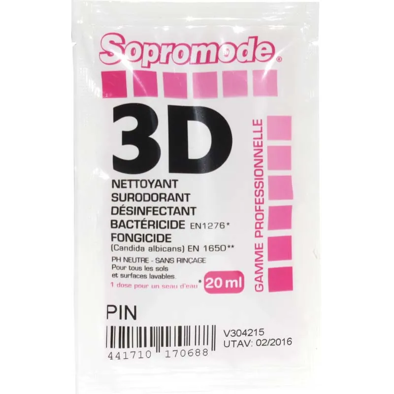Détergent désinfectant désodorisant  3D pin Sopromode  250 dosettes de 20ml