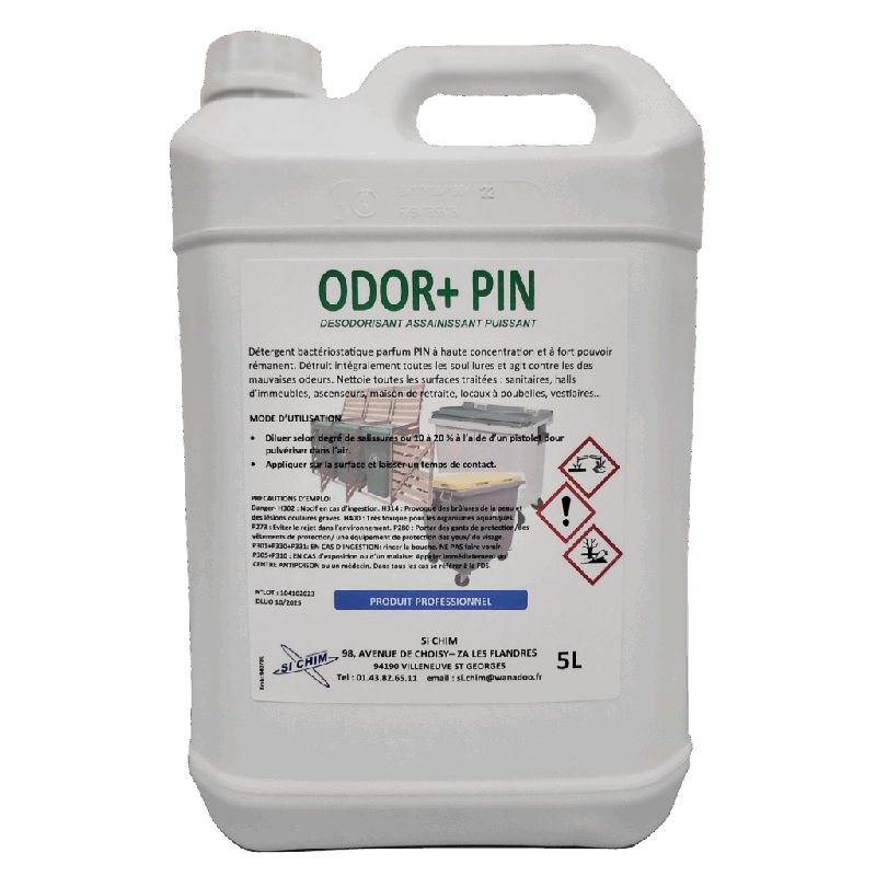 Détergent assainissant  poubelle  à haute concentration SI ODOR + PIN Bidon 5L