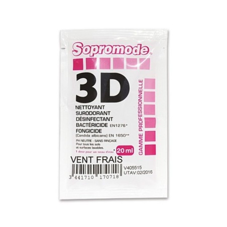 Détergent désinfectant désodorisant  3D vent frais Sopromode  250 dosettes de 20ml