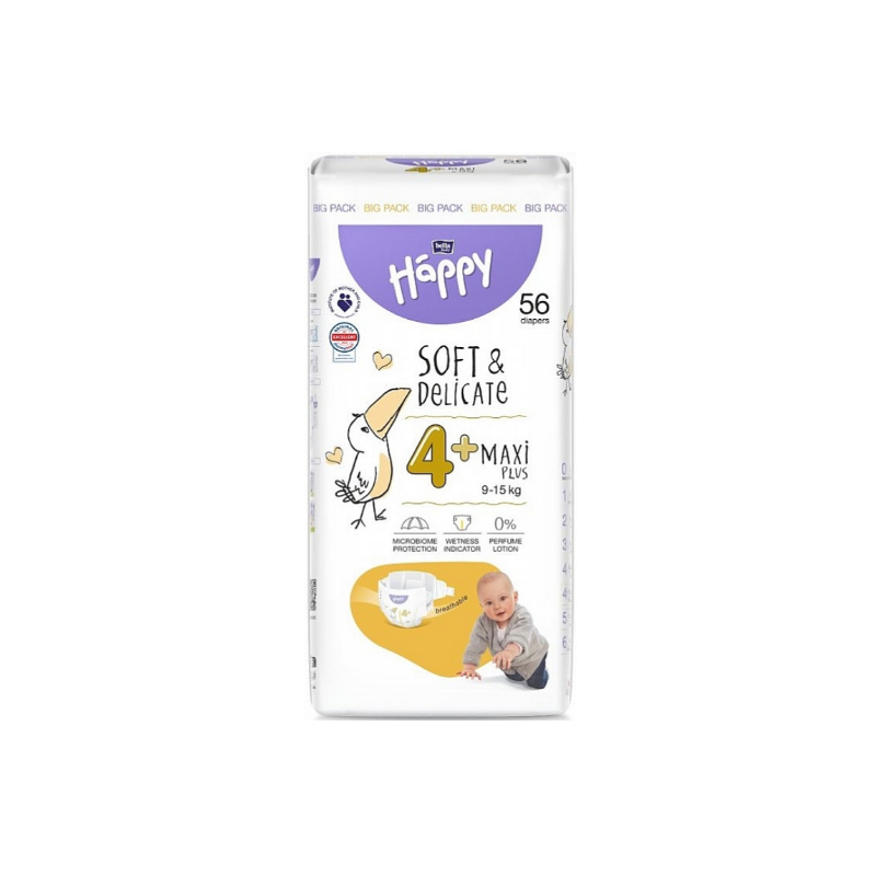 T4+ Couches Bella Happy 9-20kg - Carton de 168 couches 3 x 56