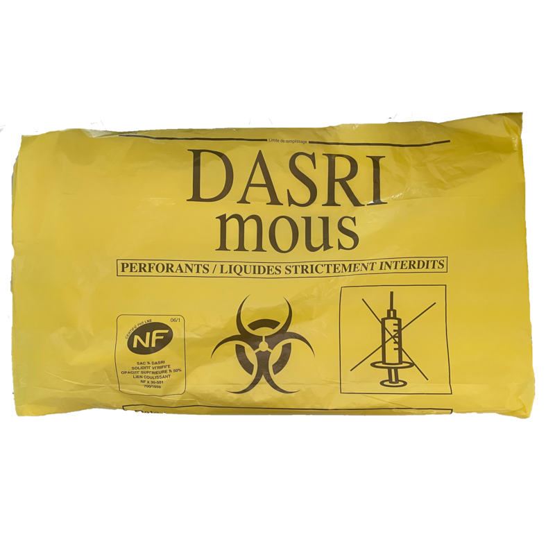110 L BD 28µ DASRI jaune lien coulissant 10 rlx de 25 sacs - Carton 250 sacs