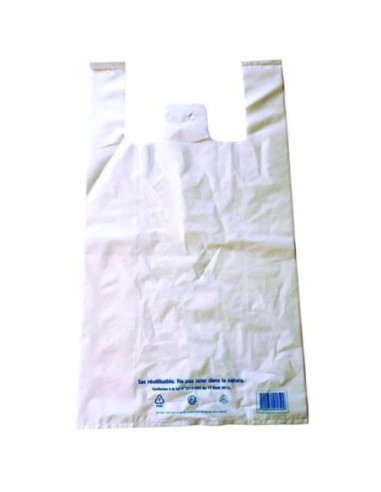 Sac Bretelle/plastique Blanc réutilisable 26x12x45cm - 50 microns Colis de 500