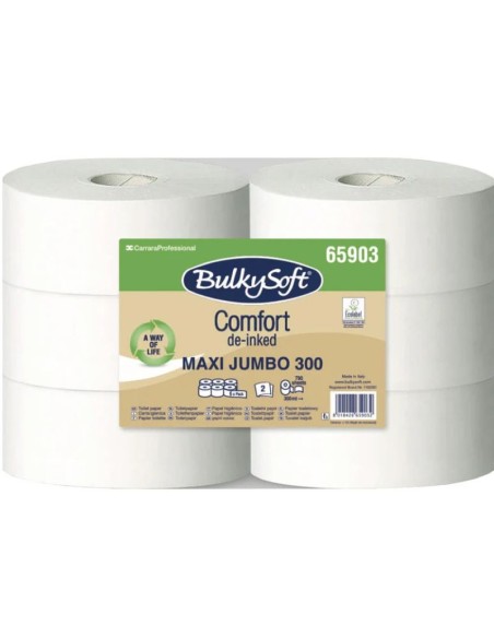Papier toilette gaufré  blanc  300m recyclé  Grand jumbo - Lot de 6 bobines