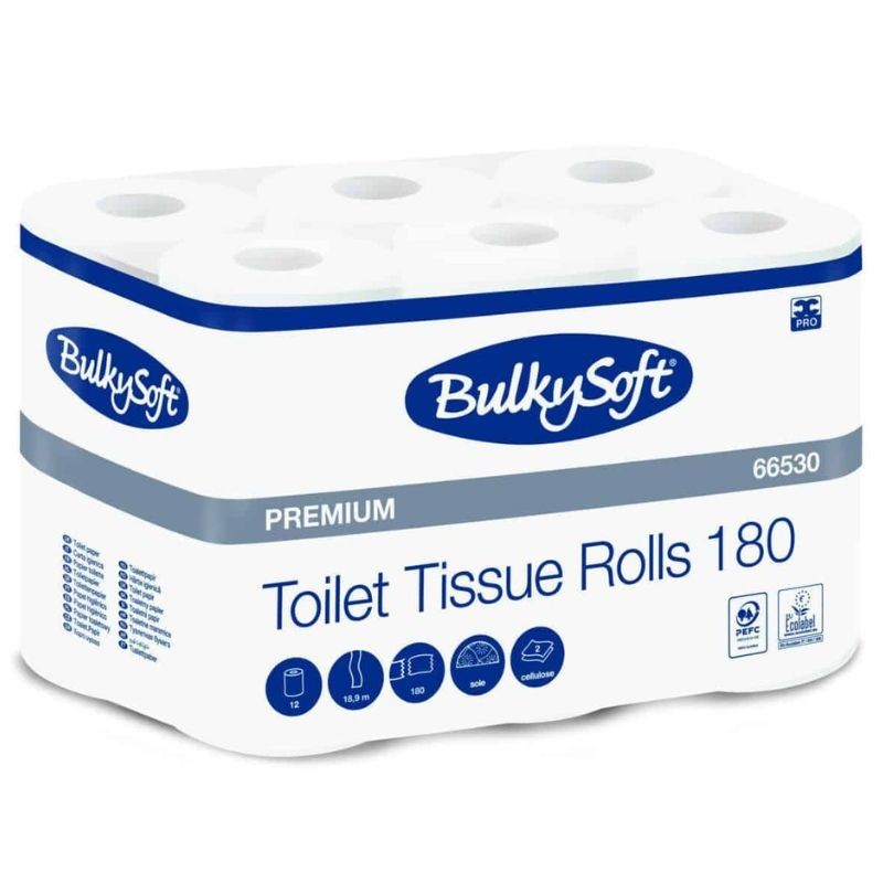 Papier toilette premium Ecolabel Lot de 96 rlx - 2 plis. Dim : 9,8cm x 18 m