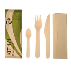 Kit couverts en bois 4/1 (fourchette / couteau / Cuillère / Serviette) Les 250