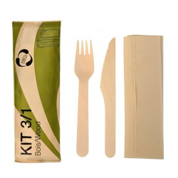 Kit couverts en bois 3/1 (fourchette / couteau / Serviette) Les 250