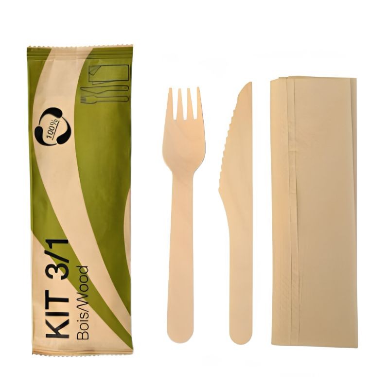 Kit couverts en bois 3/1 (fourchette / couteau / Serviette) Les 250