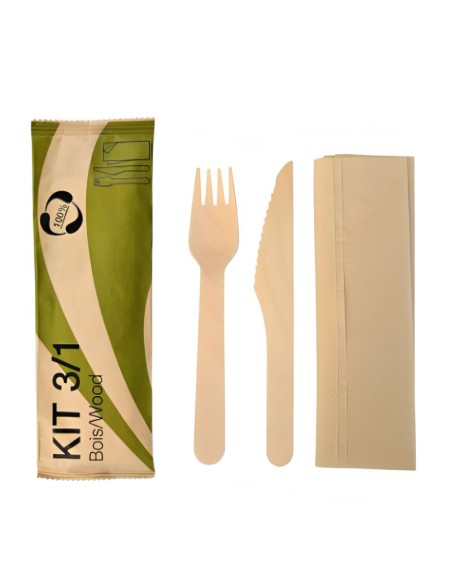 Kit couverts en bois 3/1 (fourchette / couteau / Serviette) Les 250