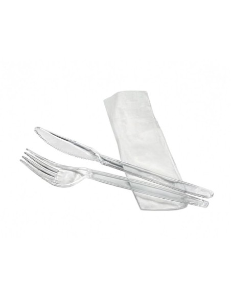 Kit couverts 3/1 en plastique – Lav. et réutilisable – Four/Cout/Serv – Colis de 250